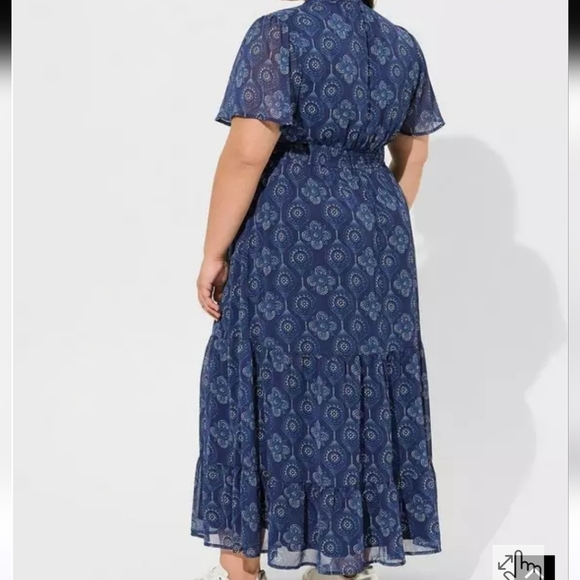 Torrid Blue Paisley Ruffle Maxi Dress Flutter Sleeves Size 12 Flowy Semi Sheer - Picture 3 of 15